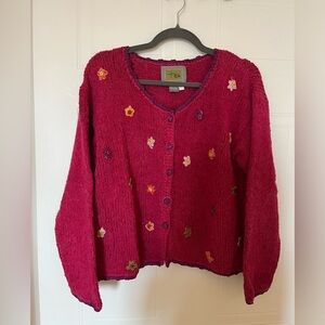 Vintage TIKA Purple Floral Crochet Knit Cardigan Purple